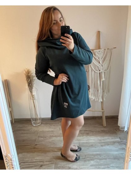 Šaty mikinové  dlouhý rukáv dámské nadrozměr (3XL/4XL ONE SIZE) ITALSKÁ MÓDA IM423GAPPA/DU (Velikost 3XL/4XL, Barva Černá)