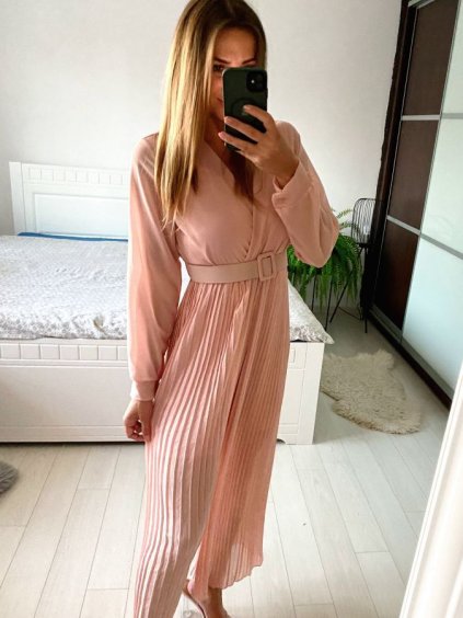 Overal dlouhý elegantní s páskem dlouhý rukáv dámský (S/M ONE SIZE) ITALSKÁ MÓDA IMWD232849/DU (Velikost S/M/L, Barva béžová)