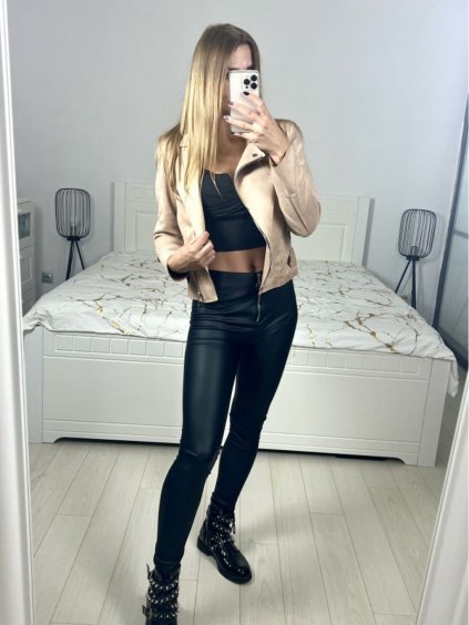 Bunda tenká broušená koženka dlouhý rukáv dámská (S-2XL) ITALSKÁ MÓDA IMWHB23001/DU (Velikost S, Barva hnědá camel)
