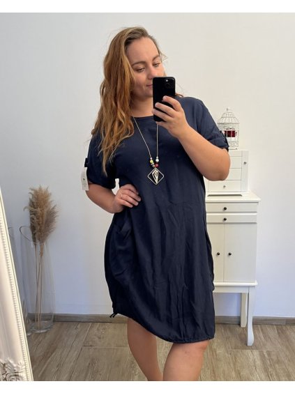 Šaty s přívěskem oversize 3/4 rukáv dámské nadrozměr (2XL/3XL/4XL ONE SIZE) ITALSKÁ MÓDA IM423457/DU (Velikost 3XL/4XL, Barva Černá)