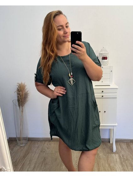 Šaty s přívěskem oversize 3/4 rukáv dámské nadrozměr (2XL/3XL/4XL ONE SIZE) ITALSKÁ MÓDA IM423457/DU (Velikost 3XL/4XL, Barva Černá)