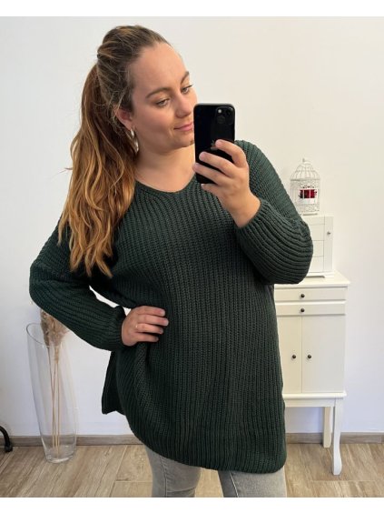 Svetr pletený oversize dlouhý rukáv dámský nadrozměr (2XL/3XL/4XL/5XL ONE SIZE) ITALSKÁ MÓDA IMD23755/DU (Velikost 3XL/4XL, Barva béžová)