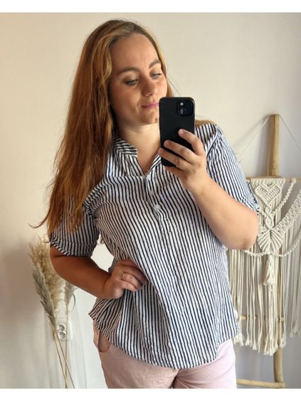 Tunika košilová oversize krátký rukáv dámská nadrozměr (XL/2XL ONE SIZE) ITALSKÁ MÓDA IM423STRIP/DUR