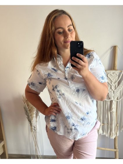 Tunika košilová oversize 3/4 rukáv dámská nadrozměr (XL/2XL ONE SIZE) ITALSKÁ MÓDA IM423PLANTSE/DU (Velikost XL/2XL, Barva světle modrá)