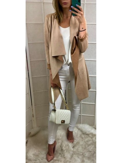 Sako prodloužené broušená koženka dámské (uni M/L) ITALSKá MóDA IMWMS2311290/DU (Velikost M/L, Barva béžová)