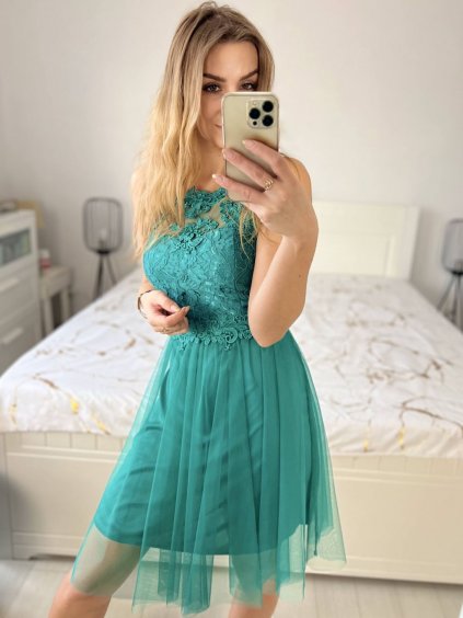 Šaty společenské krajkové na ramínka dámské (S/M ONE SIZE) ITALSKá MóDA IMC23349/DR (Velikost S/M/L, Barva růžová starorůžová)