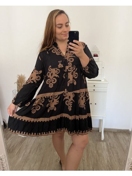 Šaty košilové dlouhý rukáv dámské nadrozměr (2XL/3XL/4XL ONE SIZE) ITALSKÁ MÓDA IMWEC23MICHEL/DU (Velikost 2XL/3XL, Barva béžová)