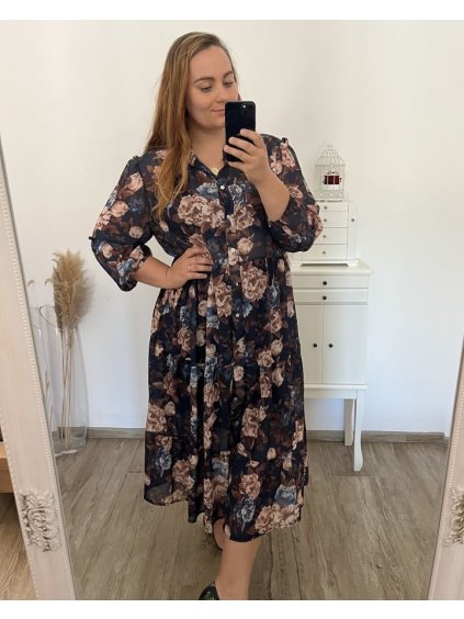 Šaty dlouhé šifonové dlouhý rukáv dámské nadrozměr (2XL3XL/4XL ONE SIZE) ITALSKÁ MÓDA IMWEC23IRINA/DU (Velikost 2XL/3XL, Barva fialová)