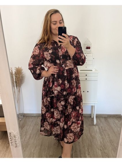 Šaty dlouhé šifonové dlouhý rukáv dámské nadrozměr (2XL3XL/4XL ONE SIZE) ITALSKÁ MÓDA IMWEC23IRINA/DU (Velikost 2XL/3XL, Barva fialová)