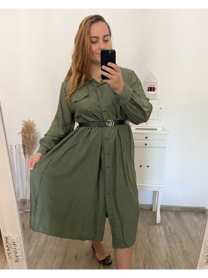 Šaty dlouhé s páskem dlouhý rukáv dámské nadrozměr (2XL/3XLONE SIZE) ITALSKÁ MÓDA IMWEC23KNOB/DU