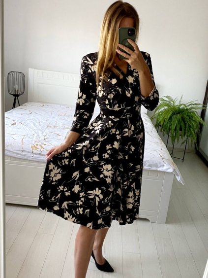Šaty elegantní dlouhý rukáv dámská (S/M ONE SIZE) ITALSKÁ MÓDA IMM23M6062A-3/DU (Velikost S/M/L, Barva Černá)
