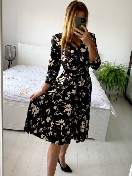 Šaty elegantní dlouhý rukáv dámská (S/M ONE SIZE) ITALSKÁ MÓDA IMM23M6062A-3/DU (Velikost S/M/L, Barva Černá)