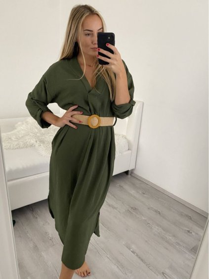 Šaty dlouhé s páskem dlouhý rukáv dámské (S/M ONE SIZE) ITALSKÁ MÓDA IMPLI236060/DU (Velikost S/M/L, Barva Černá)