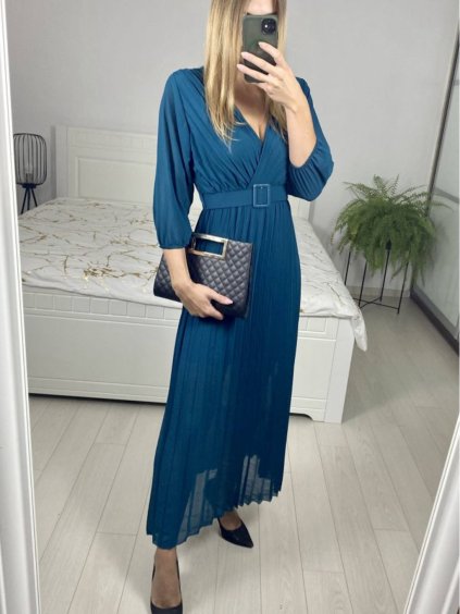 Šaty dlouhé šifonové s páskem dlouhý rukáv dámské (S/M ONE SIZE) ITALSKÁ MÓDA IMM23M9668/DU (Velikost S/M/L, Barva Černá)