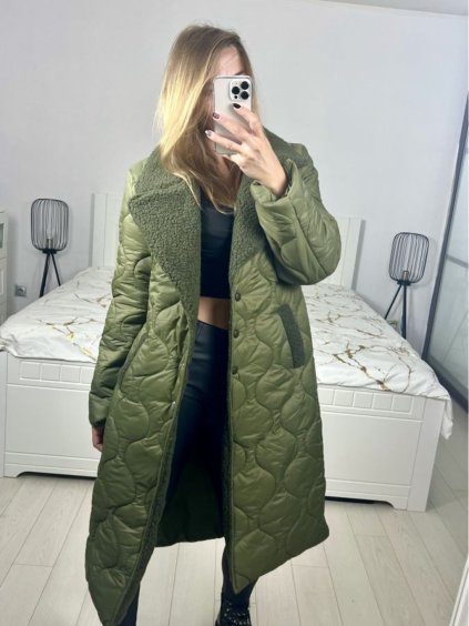 Kabát zimní s beránkem dlouhý rukáv dámský (S/M/L ONE SIZE) ITALSKÁ MÓDA IMD23010/DU (Velikost M/L, Barva Černá)