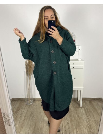 Kabát s kapucí teplý dámský nadrozměr (4XL/5XL ONE SIZE ) Italská móda IM823BELLA/DU (Velikost 4XL/5XL, Barva béžová)