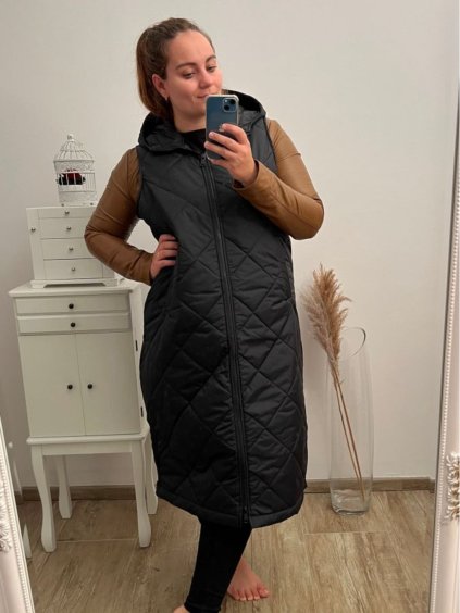 Vesta dlouhá s kapucí bez rukávů dámská (L/XL ONE SIZE) ITALSKÁ MÓDA IMD23711/DU (Velikost L/XL, Barva béžová)