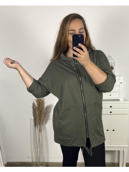 Mikina na zip s kapucí dlouhý rukáv dámská nadrozměr (3XL/4XL ONE SIZE) ITALSKá MóDA IM423048/DU (Velikost 3XL/4XL, Barva Černá)