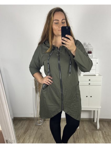 Mikina dlouhá oversize na zip s kapucí dlouhý rukáv dámská nadrozměr (2XL/3XL/4XL ONE SIZE) ITALSKÁ MÓDA IM423574/DU