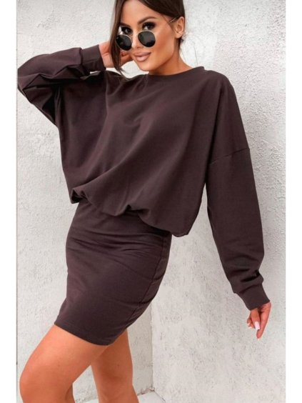 Šaty teplé volnočasové dlouhý rukáv dámské (S/M ONE SIZE) ITALSKÁ MÓDA IMD23767/DU (Velikost S/M/L, Barva béžová)