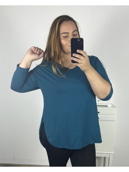 Tunika dlouhý rukáv dámská nadrozměr (2XL/3XL ONE SIZE) ITALSKÁ MÓDA IM723DIANA/DU (Velikost 3XL/4XL, Barva modrá petrolejová)