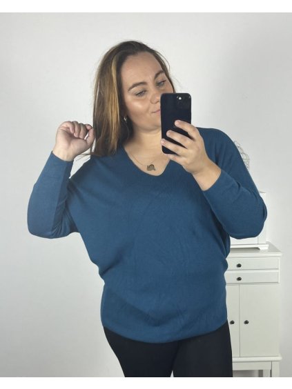Svetr oversize dlouhý rukáv dámský nadrozměr (3XL/4XL/5XL ONE SIZE) ITALSKá MODA IM723KAILA/DU (Velikost 3XL/4XL, Barva modrá petrolejová)