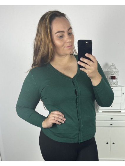 Svetr na knoflíky dlouhý rukáv dámský (M/L ONE SIZE) ITALSKá MODA IM723EVELIN/DU (Velikost M/L, Barva zelená smaragdová)