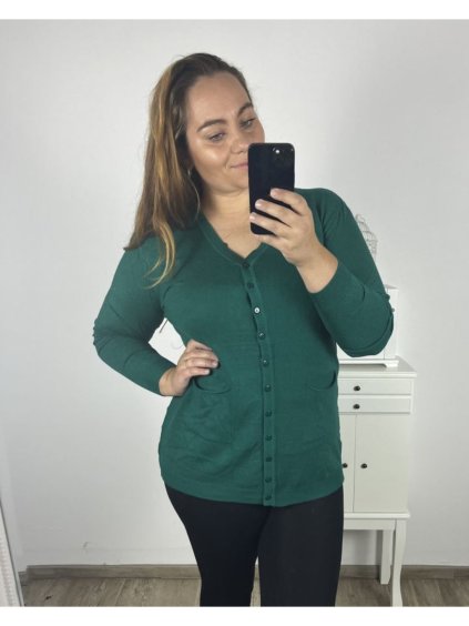 Svetr na knoflíky dlouhý rukáv dámský (XL/2XL ONE SIZE) ITALSKá MODA IM723EVELINA/DU (Velikost XL/2XL, Barva zelená)