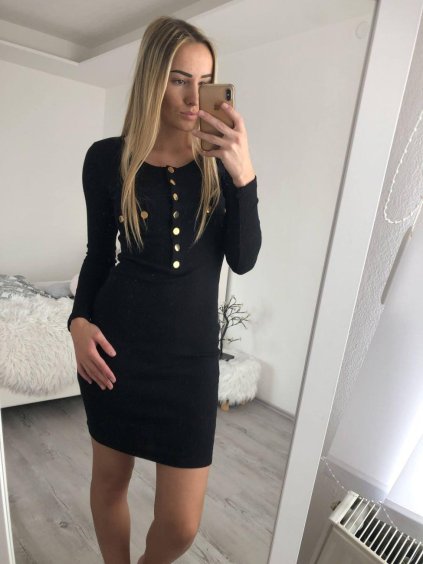 Šaty dlhý rukáv řádkové dámske (uni S/M) Fame Fashion IMT18929 černá (Velikost S/M/L, Barva Černá)