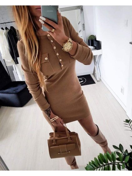 Šaty dlhý rukáv řádkové dámske (uni S/M) Fame Fashion IMT18929 černá (Velikost S/M/L, Barva Černá)