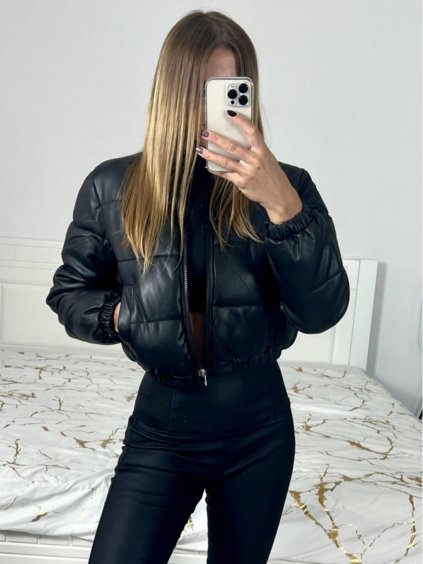 Bunda zimní koženková krátká dámská (S-XXL) POLSKÁ MÓDA IMWMN23T3-2658/DU (Velikost S, Barva Černá)