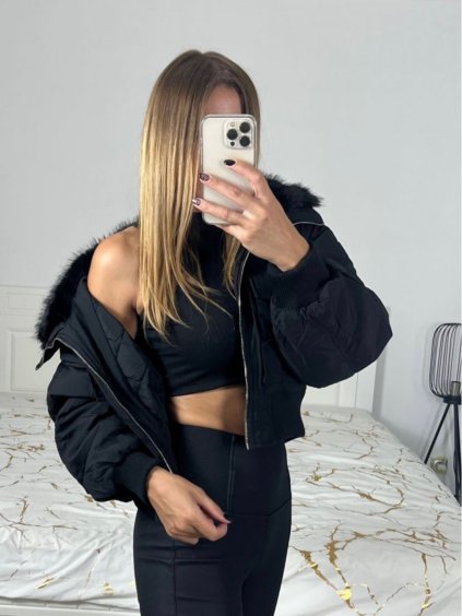 Bunda zimní bomber krátká dámská (S-XL) POLSKÁ MÓDA IMWWM23WD2353/DU (Velikost S, Barva Černá)