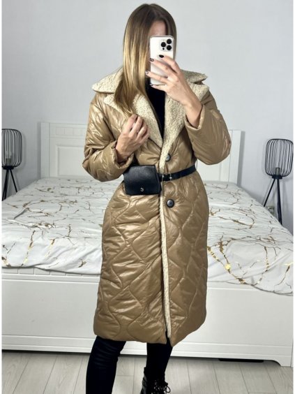 Kabát zimní s beránkem dlouhý rukáv dámský (S/M ONE SIZE) ITALSKÁ MÓDA IMWK233942/DU