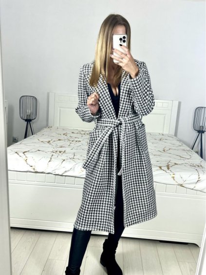 Kabát flaušový dlouhý rukáv dámský (S/M/L ONE SIZE) ITALSKÁ MÓDA IMWD233932/DU (Velikost M/L, Barva Černo-bílá)