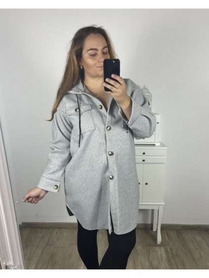 Podzimní kabát s kapucí knoflíky dlouhý rukáv dámský nadrozměr (2XL/3XLONE SIZE) ITALSKÁ MODA IM423MEREDIT/DU