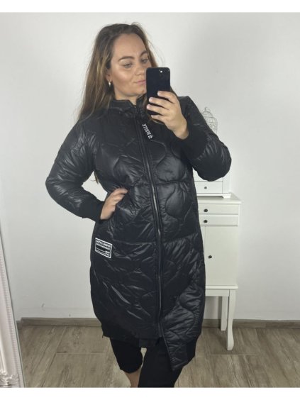 Bunda dlouhá s kapucí dámská nadrozměr (2XL/3XL ONE SIZE) ITALSKÁ MÓDA IM423WHITNEY/DUR (Velikost 2XL/3XL, Barva Černá)