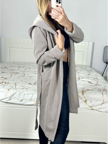 Kabát flaušový s podšívkou s kapucí dlouhý rukáv dámský (S/M ONE SIZE) ITALSKÁ MÓDA IMWK233939/DUR (Velikost S/M/L, Barva béžová)