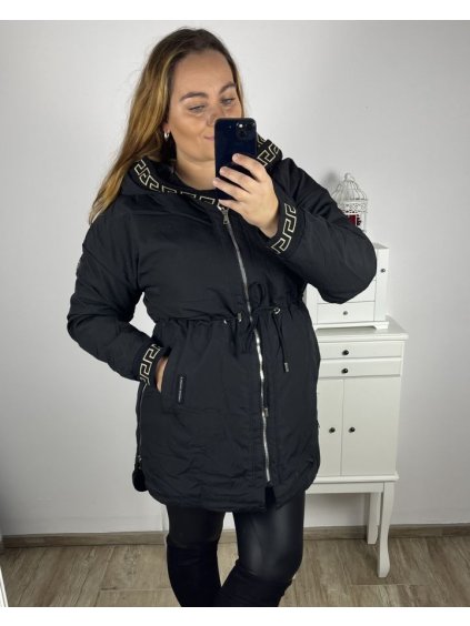Bunda s kapucí s teplou podšívkou dámská (2XL-6XL) POLSKÁ MÓDA PMWB23B8140-1/DU (Velikost 2XL, Barva Černá)
