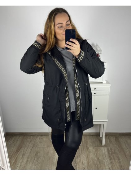 Bunda s kapucí se slabou podšívkou dámská (2XL-6XL) POLSKÁ MÓDA PMWB23B8142-1/DUR (Velikost 2XL, Barva Černá)