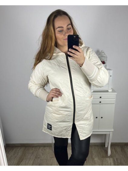 Bunda s kapucí dámská nadrozměr (XL/2XL ONE SIZE) ITALSKÁ MÓDA IM423LOVES/DU (Velikost XL/2XL, Barva béžová krémová)