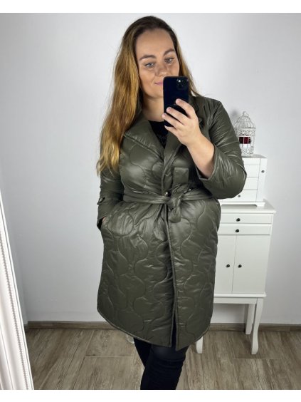 Bunda, Kabát dlouhý rukáv dámská nadrozměr (XL/2XL ONE SIZE) ITALSKÁ MÓDA IM423BELTA/DU (Velikost XL/2XL, Barva Černá)