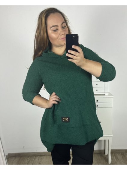 Mikina oversize teplá s kapucí dlouhý rukáv dámská nadrozměr (3XL/4XL ONE SIZE) ITALSKÁ MÓDA IM423TEDDY/DU