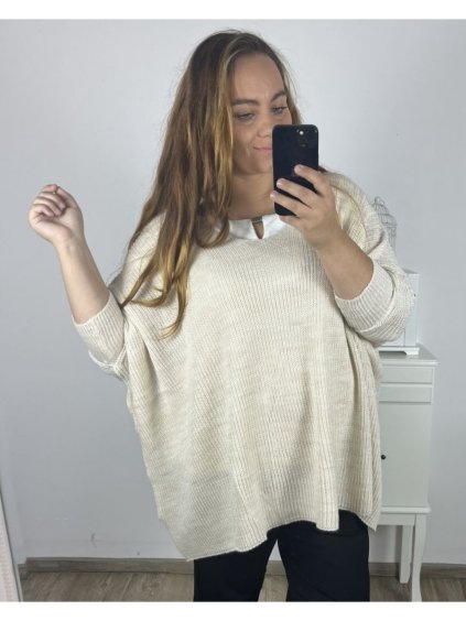 Svetr oversize dlouhý rukáv dámský (S/3XL) ITALSKÁ MÓDA IMWAK23CL70102/DR (Velikost 2XL/3XL, Barva béžová)