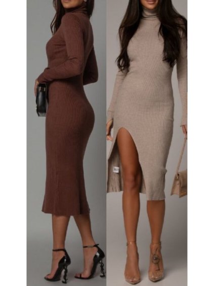 Šaty úpletové s rolákem dlouhý rukáv dámské (S/M ONE SIZE) ITALSKÁ MÓDA IMWGB233992/DU (Velikost S/M/L, Barva Černá)