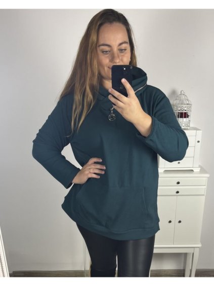 Mikina oversize teplá s kapucí dlouhý rukáv dámská nadrozměr (3XL/4XL ONE SIZE) ITALSKÁ MÓDA IM423ZIPA/DU