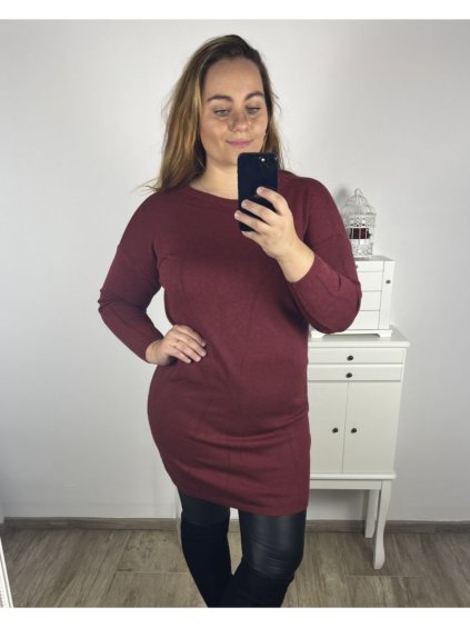 Šaty svetrové dlouhý rukáv dámské nadrozměr (XL/2XL/3XL ONE SIZE) ITALSKÁ MÓDA IM423ANTONIE/DU (Velikost 2XL/3XL, Barva vínová)