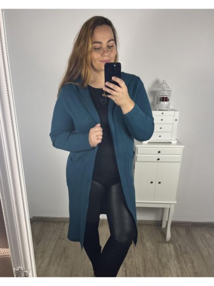 Cardigan dlouhý dlouhý rukáv dámský nadrozměr (2XL/3XL ONE SIZE) ITALSKÁ MÓDA IM423VIOLETTA/DU