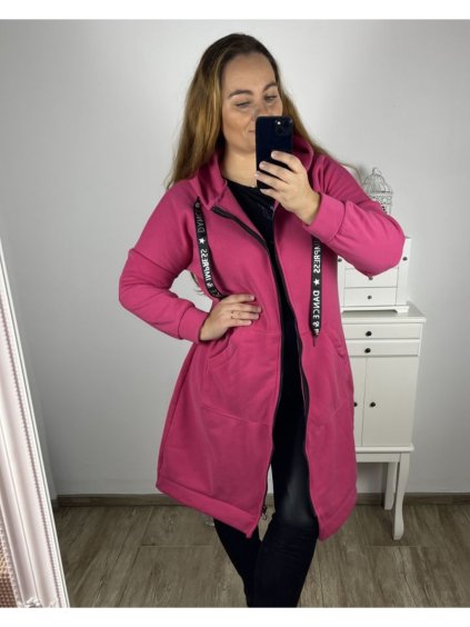 Mikina dlouhá oversize na zip s kapucí dlouhý rukáv dámská nadrozměr (2XL/3XL/4XL ONE SIZE) ITALSKÁ MÓDA IM423IMPRESS/DU