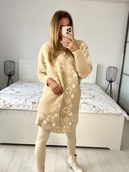 Kabát alpaka s kapucí dlouhý rukáv dámský (S/M/L ONE SIZE) ITALSKÁ MÓDA IMWAK233906/DU (Velikost S/M/L, Barva béžová)