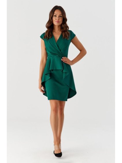 Šaty společenské krátký rukáv dámské (36-56) POLSKÁ MÓDA PMLMR23SIMONA-4 (Velikost 36, Barva zelená)